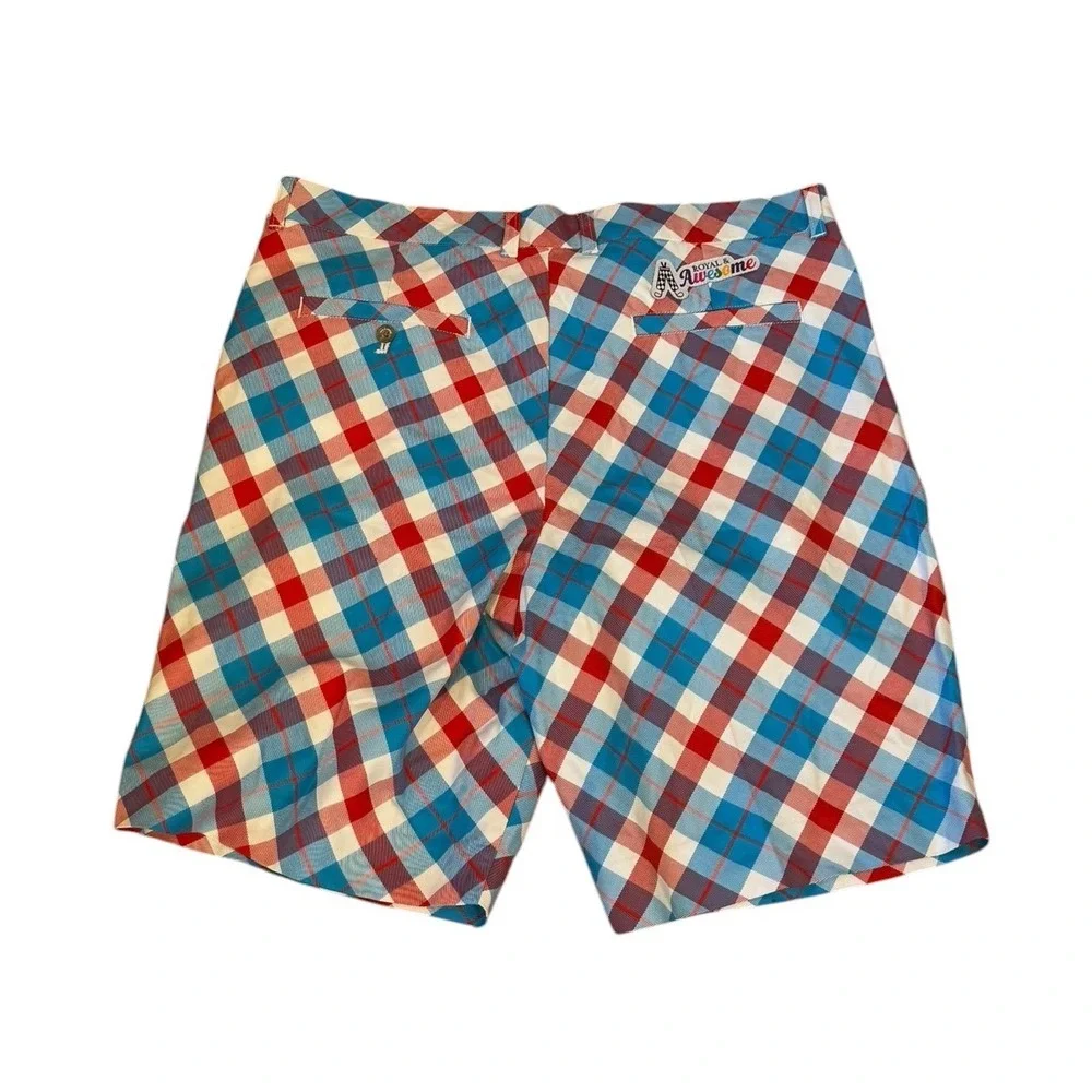 Spicy Golfer Royal & Awesome Mens Red White Blue Plaid Golf Shorts 40 Funky Loud